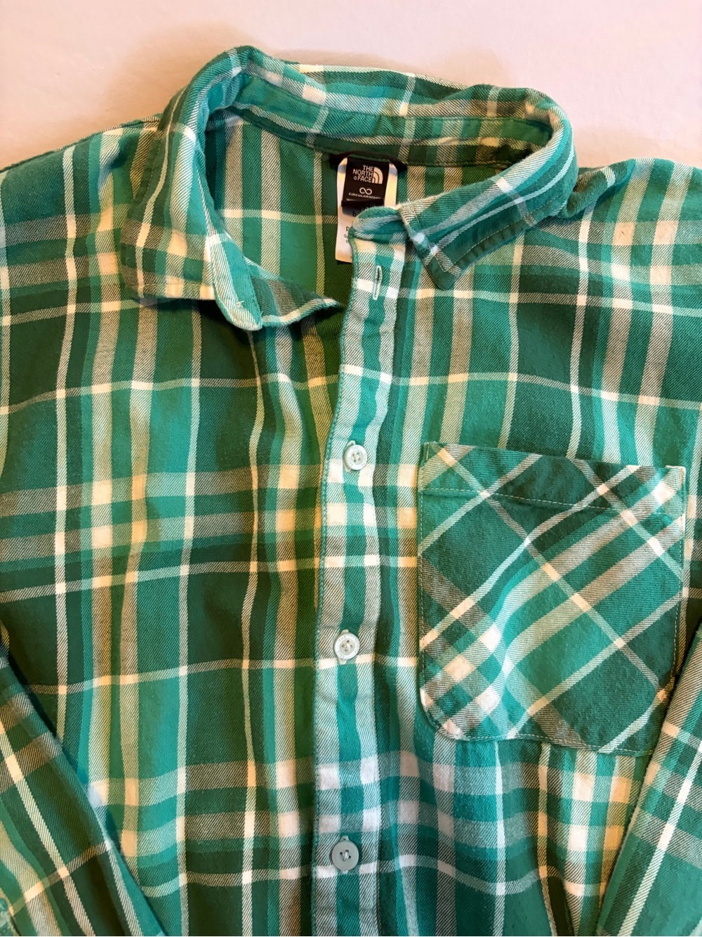 The North Face Men’s Green & White Plaid Long Sleeve Button Up Shirt Size XL